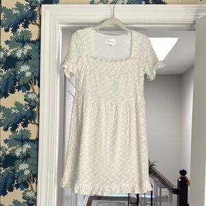 White Textured Short Sleeve Dress